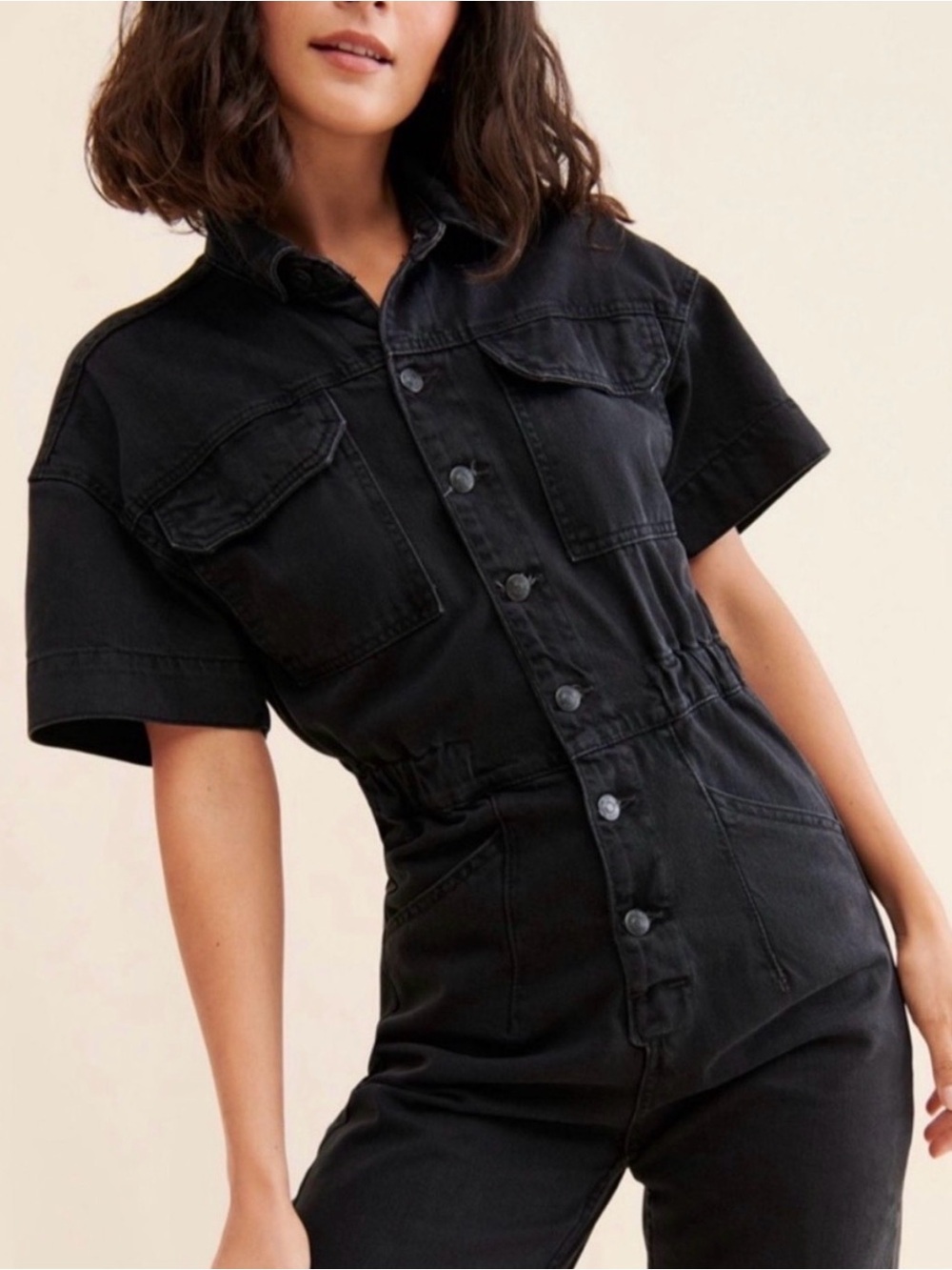 Free People Black Denim Jumpsuit